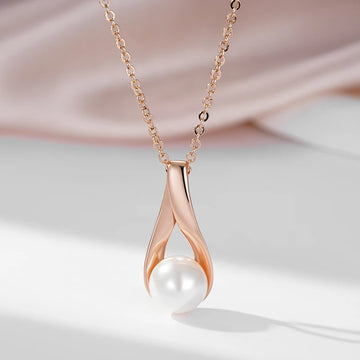 Trendy Glossy Filled Rose Gold of 14-Karat Purity Pearl Drop Necklace For Women -  Luxury Party Jewellery